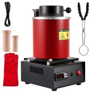 gold melting furnace, 1350w, 2102 fahrenheit max temperature, 3 kg digital electric melting furnace, with 1 kg and 3 kg ceramic crucible and ingot die for processing of gold, silver, copper
