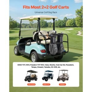 golf cart bag holder, 53.9 x 7.7 x 2.4 inch, compatible with most 2+2 golf cart rear seat with 1.2 inch square tubes, adjustable rear seat carts club holder with strap, no drilling required