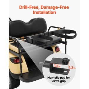 golf cart bag holder, 53.9 x 7.7 x 2.4 inch, compatible with most 2+2 golf cart rear seat with 1.2 inch square tubes, adjustable rear seat carts club holder with strap, no drilling required