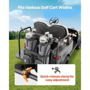 golf cart bag holder, 53.9 x 7.7 x 2.4 inch, compatible with most 2+2 golf cart rear seat with 1.2 inch square tubes, adjustable rear seat carts club holder with strap, no drilling required