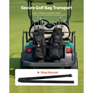 golf cart bag holder, 53.9 x 7.7 x 2.4 inch, compatible with most 2+2 golf cart rear seat with 1.2 inch square tubes, adjustable rear seat carts club holder with strap, no drilling required