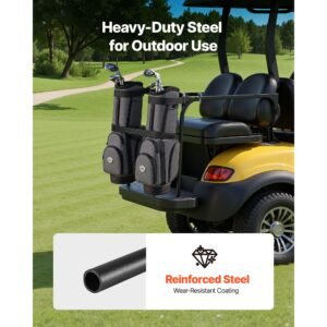 golf cart bag holder, 53.9 x 7.7 x 2.4 inch, compatible with most 2+2 golf cart rear seat with 1.2 inch square tubes, adjustable rear seat carts club holder with strap, no drilling required