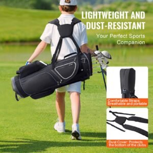 golf cart bag with 14 way organizer divider top, 35' 11 pockets premium cart bag with stand, durable golf bags with handles & dust cover & detachable dual strap for men & women, black white