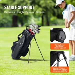 golf cart bag with 14 way organizer divider top, 35' 11 pockets premium cart bag with stand, durable golf bags with handles & dust cover & detachable dual strap for men & women, black white