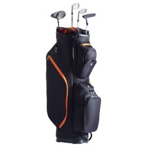 Golf Cart Bag with 14 Way Organizer Divider Top, 36' 13 Pockets Premium Cart Bag, Durable Golf Bags with Handles & Dust Cover & Detachable Straps for Men & Women, Black & Orange