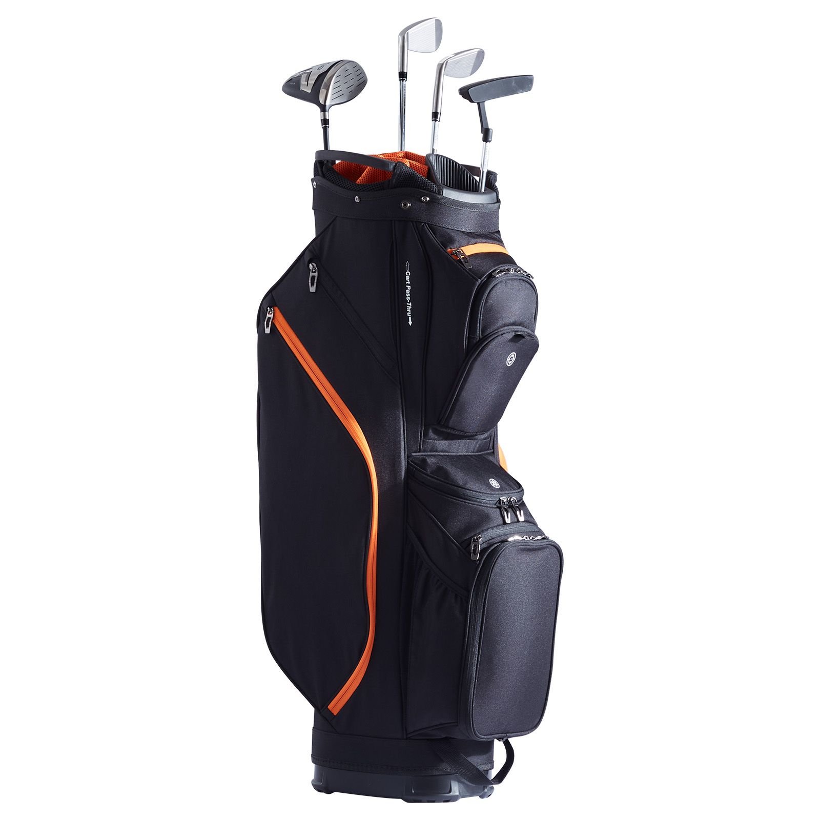golf cart bag with 14 way organizer divider top, 36' 13 pockets premium cart bag, durable golf bags with handles & dust cover & detachable straps for men & women, black & orange