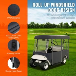 golf cart enclosure, polyester driving enclosure, club car covers universal fits for 2+2 passenger golf carts, sunproof and dustproof outdoor cart cover