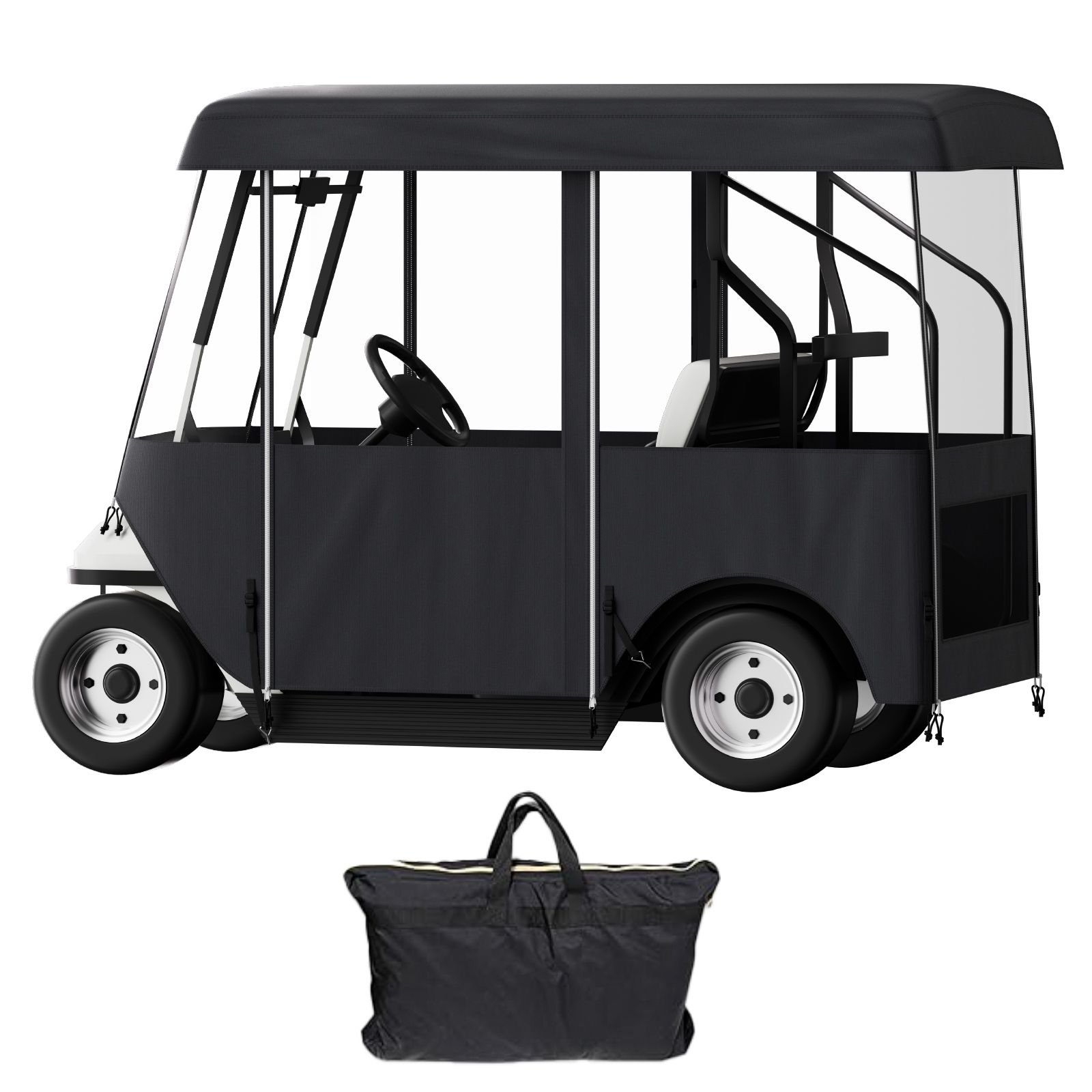golf cart enclosure, polyester driving enclosure, club car covers universal fits for 2+2 passenger golf carts, sunproof and dustproof outdoor cart cover