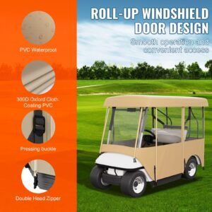 golf cart enclosure, with 4 sided fairway deluxe, 300d waterproof driving enclosure with transparent windows, fit for 2+2 seats golf carts (roof up to 78.7''l)
