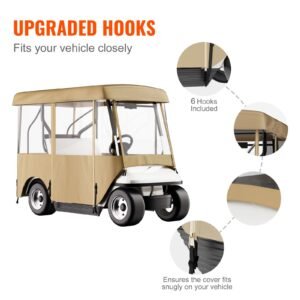 golf cart enclosure, with 4 sided fairway deluxe, 300d waterproof driving enclosure with transparent windows, fit for 2+2 seats golf carts (roof up to 78.7''l)
