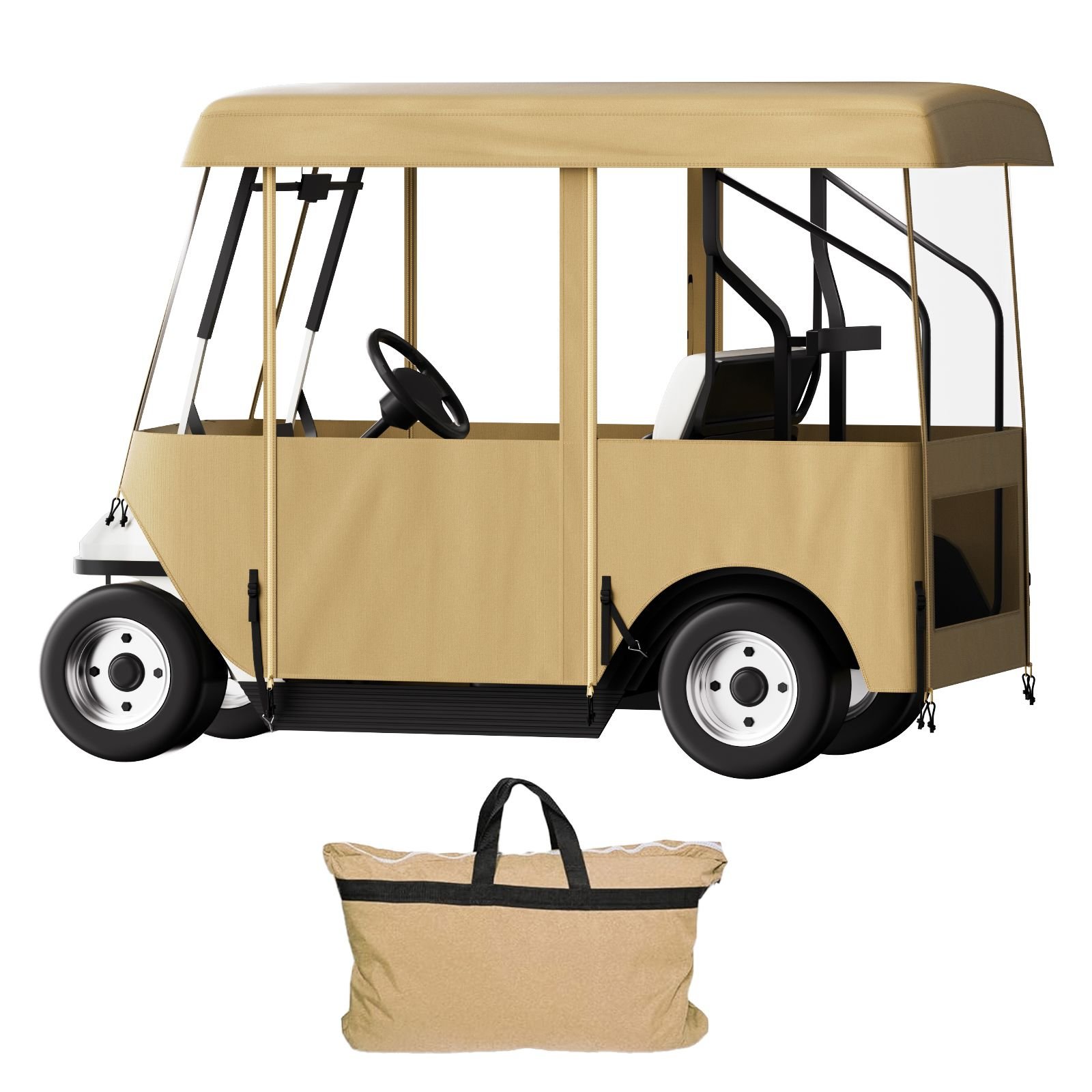 golf cart enclosure, with 4 sided fairway deluxe, 300d waterproof driving enclosure with transparent windows, fit for 2+2 seats golf carts (roof up to 78.7''l)