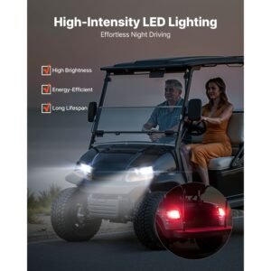 golf cart light kit, 12 volt, street legal led headlight and tail light kit with wiring harness, turn signals, hazard light, switch horn, brake pad, zip ties, abs housing, for ezgo txt 1996 2013