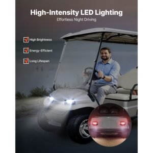 golf cart light kit, 12 volt, street legal led headlight and taillight kit with wiring harness, turn signals, hazard light, switch horn, brake pad, zip ties, abs housing, for club car ds 1993 up