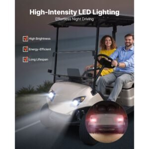 golf cart light kit, 12 volt, street legal led headlight and taillight kit with wiring harness, turn signals, hazard light, switch horn, brake pad, zip ties, abs housing, for yamaha g29 2007 up