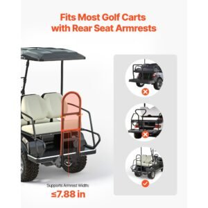 golf cart rear seat bag holder, 27.1 x 15.6 x 29.7 inch, compatible with most golf carts with rear seat grab bar, space saving carbon steel bag holder bracket, no drilling installation, black
