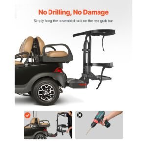 golf cart rear seat bag holder, 27.1 x 15.6 x 29.7 inch, compatible with most golf carts with rear seat grab bar, space saving carbon steel bag holder bracket, no drilling installation, black