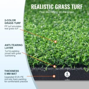 golf hitting mat, 5x4ft artificial turf golf hitting mat, golf hitting training aids with 10 golf balls, 9 golf tees, golf practice hitting mat for backyard driving indoor outdoor training