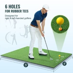 golf hitting mat, 5x4ft artificial turf golf hitting mat, golf hitting training aids with 10 golf balls, 9 golf tees, golf practice hitting mat for backyard driving indoor outdoor training