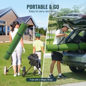 golf hitting mat, 5x4ft artificial turf golf hitting mat, golf hitting training aids with 10 golf balls, 9 golf tees, golf practice hitting mat for backyard driving indoor outdoor training