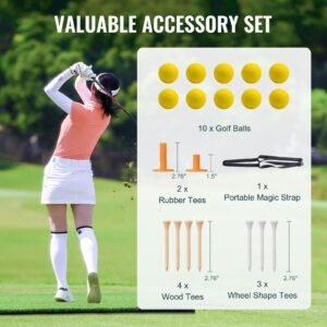 golf hitting mat, 5x4ft artificial turf golf hitting mat, golf hitting training aids with 10 golf balls, 9 golf tees, golf practice hitting mat for backyard driving indoor outdoor training
