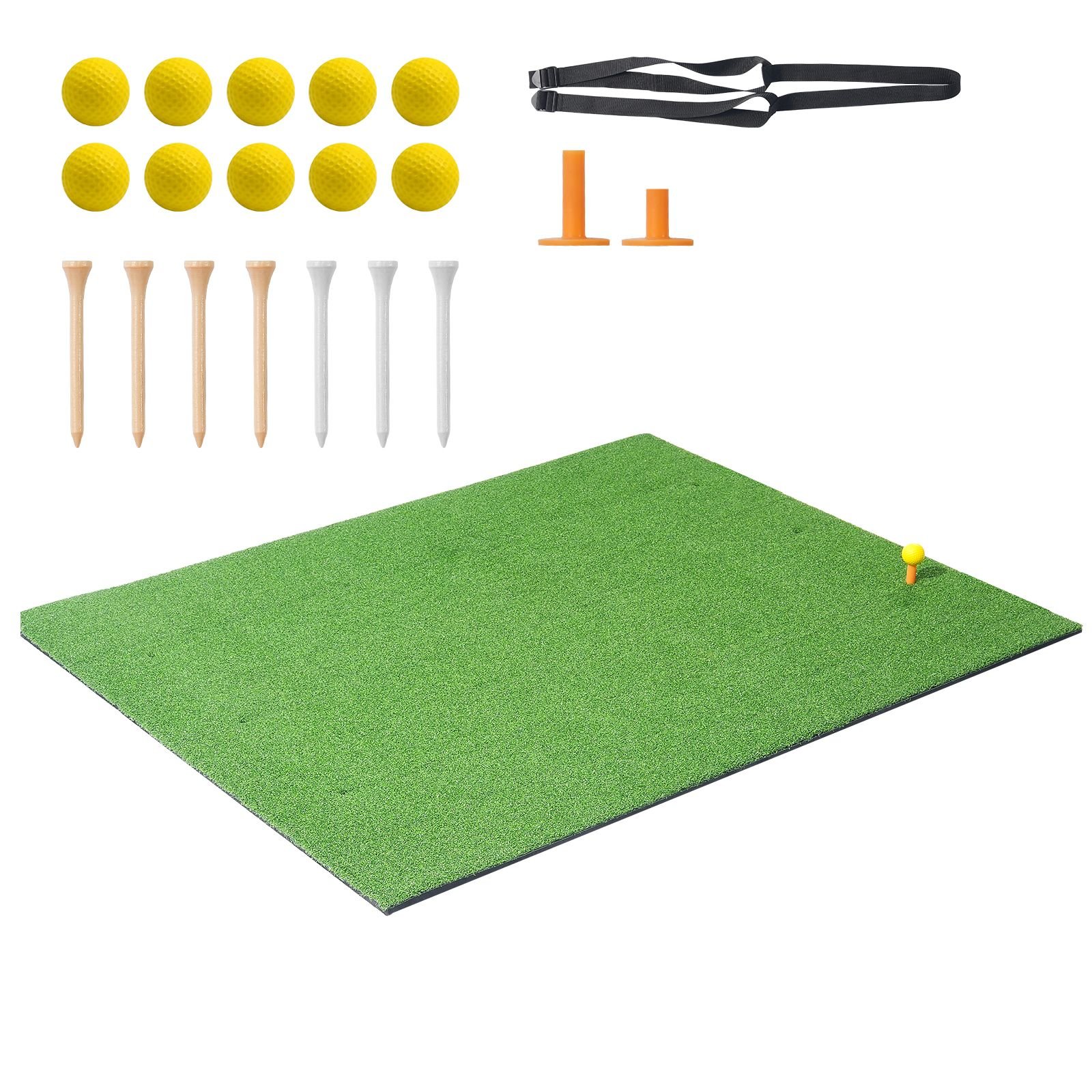 golf hitting mat, 5x4ft artificial turf golf hitting mat, golf hitting training aids with 10 golf balls, 9 golf tees, golf practice hitting mat for backyard driving indoor outdoor training