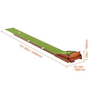 golf putting mat, 5 hole indoor golf putting green, wrinkle free golf training aid, mini golf set with auto ball return, alignment guide, 3 ball, wood base, game practice gift for home offic