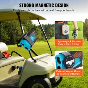 golf rangefinder, 900 yards laser golfing hunting range finder, 6x magnification distance measuring, golfing accessory with external magnet mount, high precision flag lock, slope, and batteries