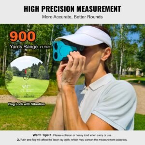 golf rangefinder, 900 yards laser golfing hunting range finder, 6x magnification distance measuring, golfing accessory with external magnet mount, high precision flag lock, slope, and batteries