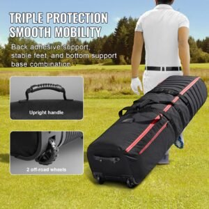 golf travel bag, outdoors soft sided golf travel cover case, heavy duty 1000d nylon wear resistant, padded golf luggage case cover with wheels, foldable golf club storage bag for airlines
