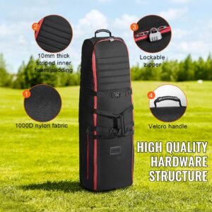 golf travel bag, outdoors soft sided golf travel cover case, heavy duty 1000d nylon wear resistant, padded golf luggage case cover with wheels, foldable golf club storage bag for airlines