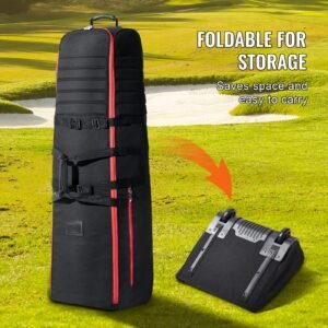 golf travel bag, outdoors soft sided golf travel cover case, heavy duty 1000d nylon wear resistant, padded golf luggage case cover with wheels, foldable golf club storage bag for airlines