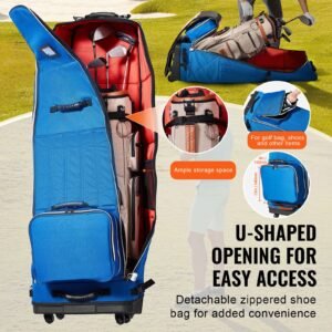 golf travel bag, outdoors soft sided golf travel cover, heavy duty 1200d polyester oxford wear resistant waterproof, padded luggage case with wheels, foldable golf club storage bag for airline