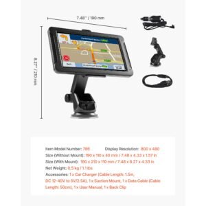 gps navigator for car, 7 inch touch screen 16gb gps navigation system with built in dash cam, voice turn by turn guidance, speed and red light warning, custom truck routing, for car truck rv