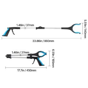 grabber reacher tool, 2 pack 34" foldable reacher grabber pickup tool with 360° rotating wide jaw and dual sided magnet, lightweight grabber reacher tool for seniors, trash picker upper grabber