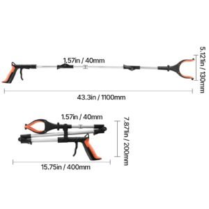 grabber reacher tool, 43" foldable reacher grabber pickup tool with 360° rotating jaw, magnet and led light, lightweight grabber reacher tool for seniors, extra long trash picker upper grabber