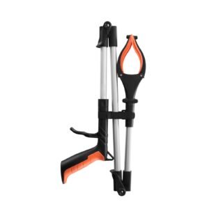 grabber reacher tool, 43" foldable reacher grabber pickup tool with 360° rotating jaw, magnet and led light, lightweight grabber reacher tool for seniors, extra long trash picker upper grabber