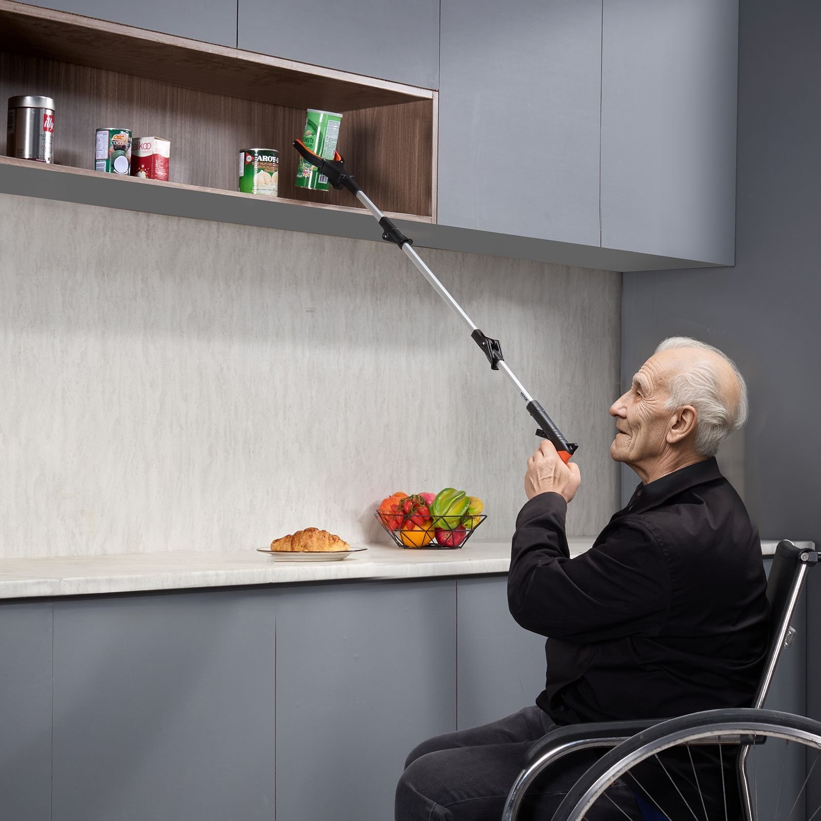 grabber reacher tool, 43" foldable reacher grabber pickup tool with 360° rotating jaw, magnet and led light, lightweight grabber reacher tool for seniors, extra long trash picker upper grabber