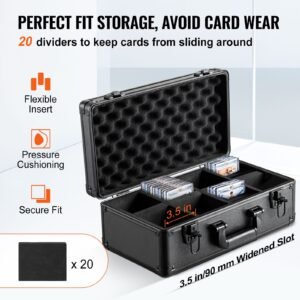 graded card storage box, 4 slots, graded sports cards holder carrying case with key lock foam dividers, for 108 psa graded cards 76 bgs cards 84 sgc cards 388 top loaders or 999+ loose cards