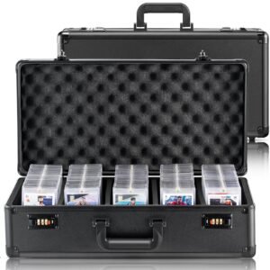 graded card storage box, 5 slots, graded sports cards holder carrying case with coded lock foam dividers, for 162 psa graded cards 115 bgs cards 130 sgc cards 585 top loaders or 999+ loose cards