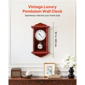 grandfather clock, 18 in classic vintage pendulum clock, pine wood & mdf wall clocks with quartz movement and quiet design, for living room, bedroom, home decor, and gift (cherry tone finish)