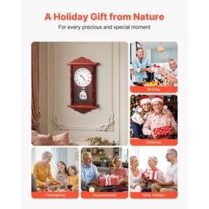 grandfather clock, 18 in classic vintage pendulum clock, pine wood & mdf wall clocks with quartz movement and quiet design, for living room, bedroom, home decor, and gift (cherry tone finish)