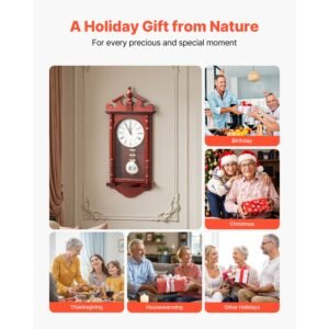 grandfather clock, 23.2 in classic vintage pendulum clock, pine wood & mdf wall clocks with quartz movement and quiet design, for living room, bedroom, home decor & gift (cherry tone finish)