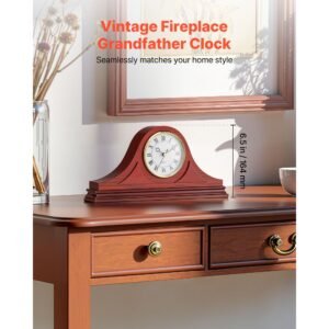 grandfather clock, 6.4 in classic vintage grandfather clock, mdf mantel clocks with built in quartz movement and quiet design, for living room, bedroom, home decor & gift (cherry tone finish)