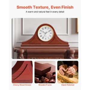 grandfather clock, 6.4 in classic vintage grandfather clock, mdf mantel clocks with built in quartz movement and quiet design, for living room, bedroom, home decor & gift (cherry tone finish)