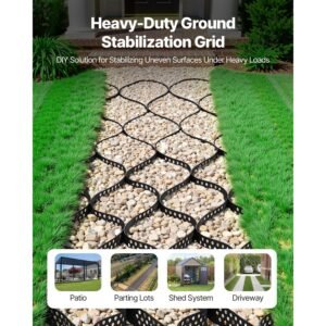 gravel grid, 2 inch depth, 16.4 x 6.5 ft / 5000 x 1980 mm, 1880 lbs per sq ft grass ground retainer, permeable geo grids driveway stabilization, for garden, patio, walkway, rv parking slopes