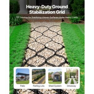 gravel grid, 3 inch depth, 17.06 x 8.86 ft / 5200 x 2700 mm, 1880 lbs per sq ft grass ground retainer, permeable geo grids driveway stabilization, for garden, patio, walkway, rv parking slopes