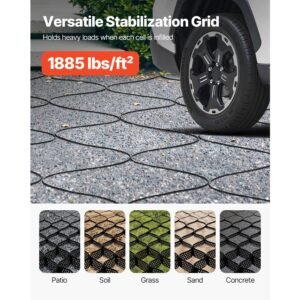 gravel grid, 3 inch depth, 17.06 x 8.86 ft / 5200 x 2700 mm, 1880 lbs per sq ft grass ground retainer, permeable geo grids driveway stabilization, for garden, patio, walkway, rv parking slopes