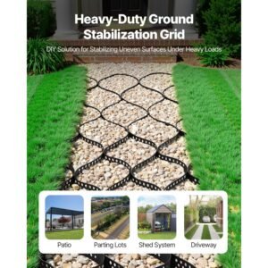 gravel grid, 4 inch depth, 17.06 x 8.86 ft / 5200 x 2700 mm, 1880 lbs per sq ft grass ground retainer, permeable geo grids driveway stabilization, for garden, patio, walkway, rv parking slopes
