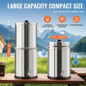 gravity fed water filter system, 1.5g 304 stainless steel countertop system, water filtration system, reduces lead and up to 99% of chlorine, with 2 carbon filters & spigot, for home camping rv