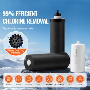 gravity fed water filter system, 2.25g 304 stainless steel countertop filtration system, reduces lead and up to 99% of chlorine, with 2 activated carbon filter, 2 defluorination filter, spigot